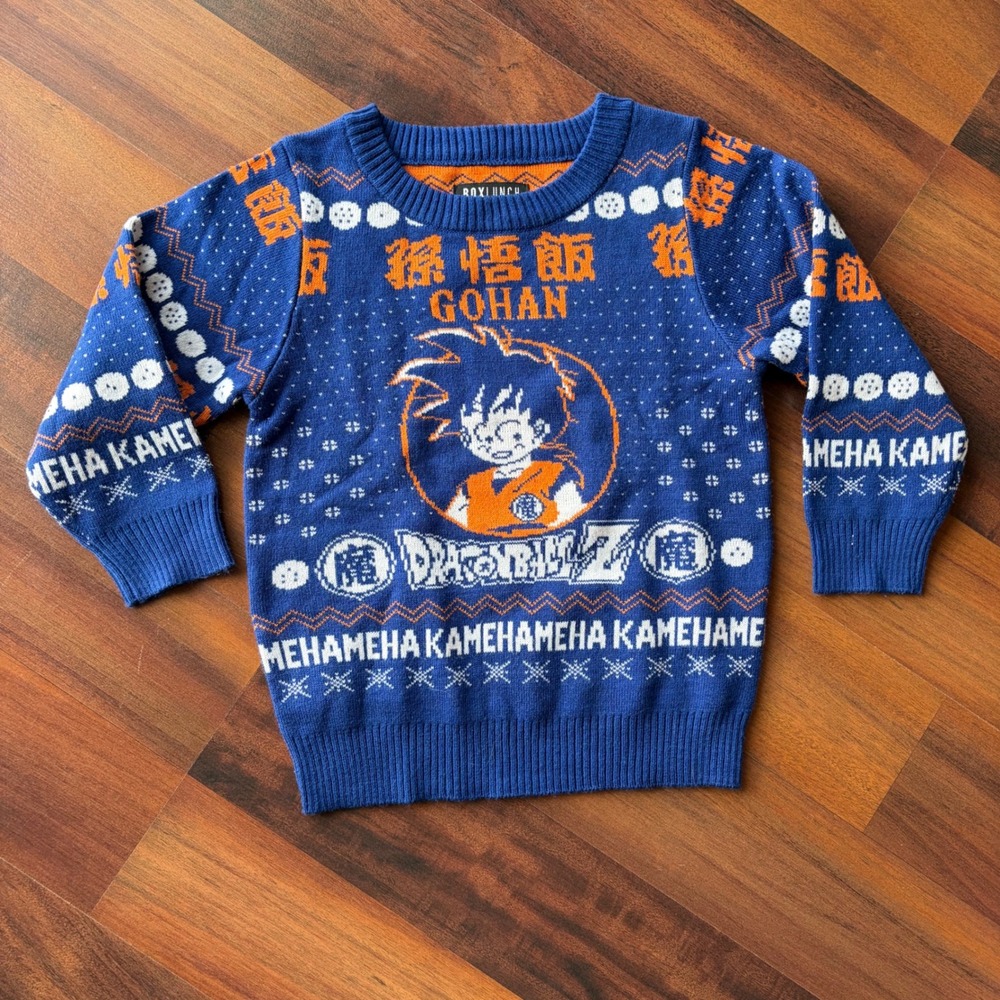 BoxLunch Dragon Ball Z Gohan Blue‎ Orange Fair Isle Knit Sweater Kids 5T DBZ